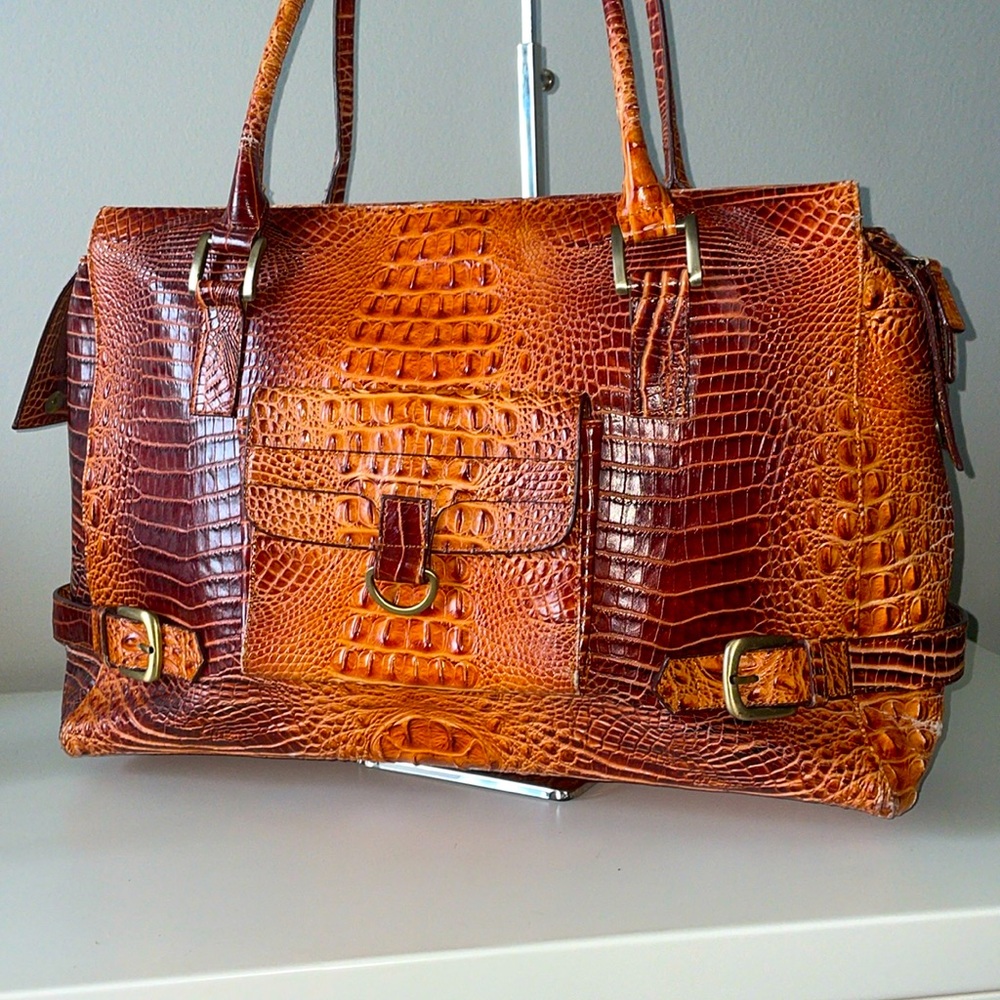 CHARLIE LAPSON Croc Embossed Brief Business Bag